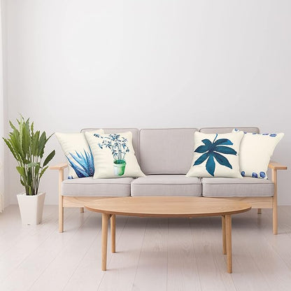 Ambesonne Botanical Throw Pillow Cushion Case Pack of 4, Minimalist Watercolor Painting Leaves Agave Branches Plant in a Pot, Modern Accent Double-Sided Digital Printing, 18", Dark Turquoise Ceil Blue