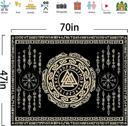 OSUNBD Nordic Viking Tapestry Wall Hanging - Small 70x47 inches Soft Flannel with Valknut, Celtic Runes & Norse Mythology Scandinavian for Bedroom, Living Room Decor