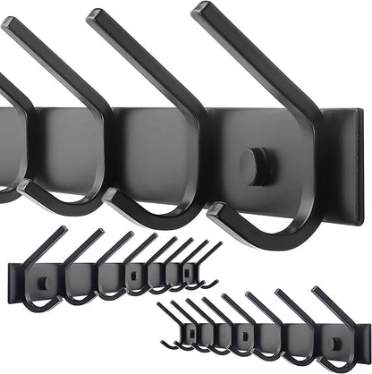 WEBI Coat Rack Wall Mounted,8 Hooks for Hanging Coats,Hook Rack Hook Rail Coat Hanger Wall Mount for Backpack,Clothes,Jacket,Black,2 Packs