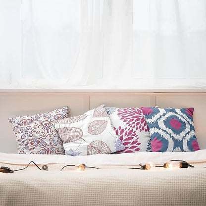 Ambesonne Vintage Throw Pillow Cushion Case Pack of 4, Bohemian Ornamental Leaves Dahlia Pattern Geometric Art Curlicue Motif, Modern Accent Double-Sided Digital Printing, 24", Pink and Dark Sky Blue