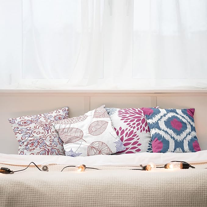 Ambesonne Vintage Throw Pillow Cushion Case Pack of 4, Bohemian Ornamental Leaves Dahlia Pattern Geometric Art Curlicue Motif, Modern Accent Double-Sided Digital Printing, 18", Pink and Dark Sky Blue