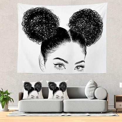 Batmerry Black Woman Afro American Tapestry, Black Woman with Shirt Graphic Tee Visit Hair Afro Girl Picnic Mat Hippie Trippy Tapestry Wall Art Decor for Bedroom Living Room, 59.1 x 82.7 Inches, Black