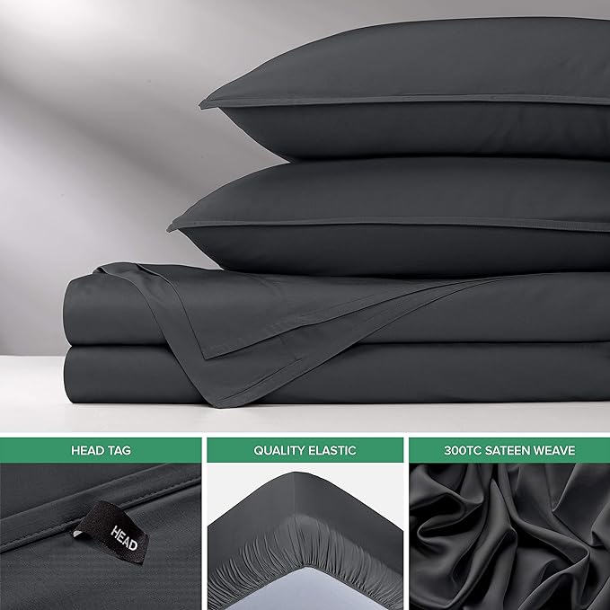 Split King Sheets by Pure Bamboo, Genuine 100% Organic Viscose Derived from Bamboo Bed Sheet Set, Soft & Cooling, Double Stitching *Not for Split Top (Split King, Charcoal)