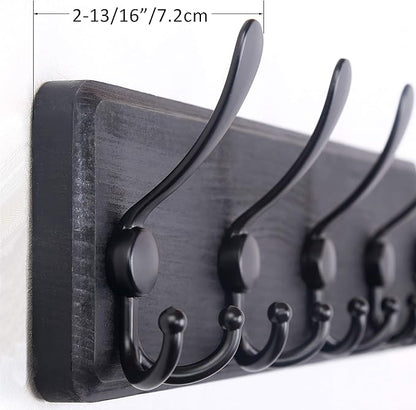 WEBI Coat Rack Wall Mount,38 9/16" Long,10 Tri Hooks for Hanging Coats,16" Hole to Hole,Coat Hooks Wall Mounted Coat Hanger,Wood Hook Rack for Clothes,Jacket,Hats,Rustic Black