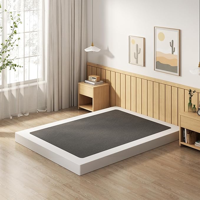 EMODA 4 Inch California King Box Spring Bed Base, 3000 LBS Heavy Duty Metal Mattress Foundation with Fabric Cover, Easy Assembly