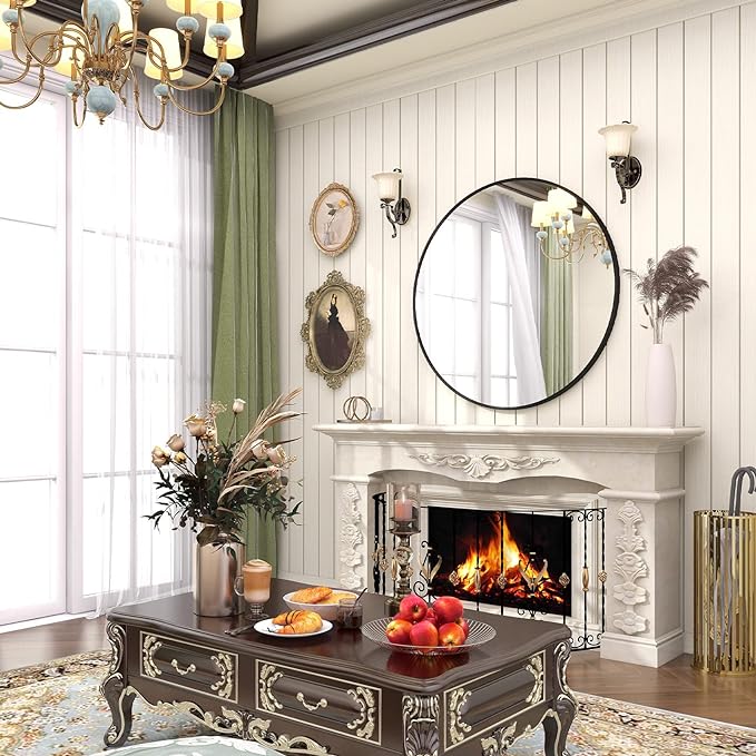 BEAUTYPEAK Circle Mirror Black 36 Inch Wall Mounted Round Mirror with Brushed Metal Frame for Bathroom, Vanity, Living Room, Bedroom, Entryway Wall Decor (Black, 36 Inches)