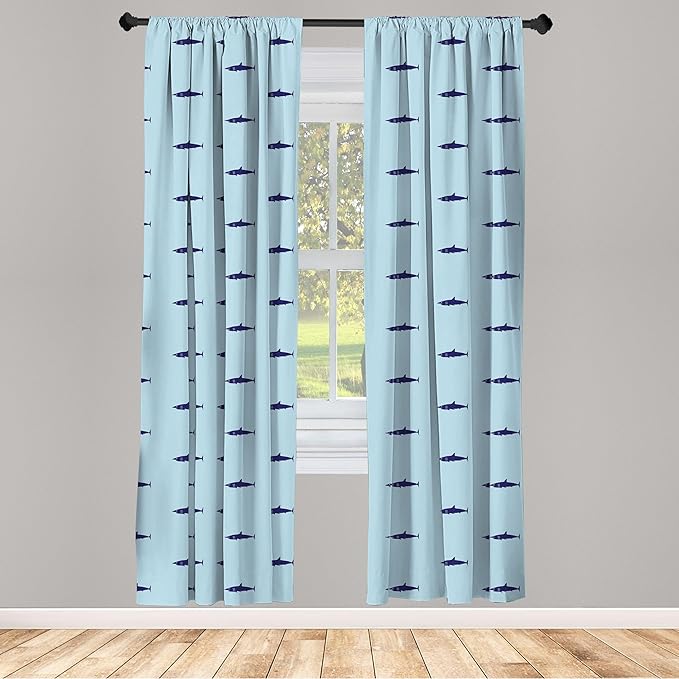 Ambesonne Shark Curtains, Ocean Life Pattern in Blue Shades Wildlife Under The Sea Saltwater Fauna, Window Treatments 2 Panel Set for Living Room Bedroom, Pair of - 28" x 63", Blue Navy