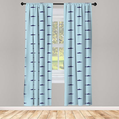 Ambesonne Shark Curtains, Ocean Life Pattern in Blue Shades Wildlife Under The Sea Saltwater Fauna, Window Treatments 2 Panel Set for Living Room Bedroom, Pair of - 28" x 84", Blue Navy