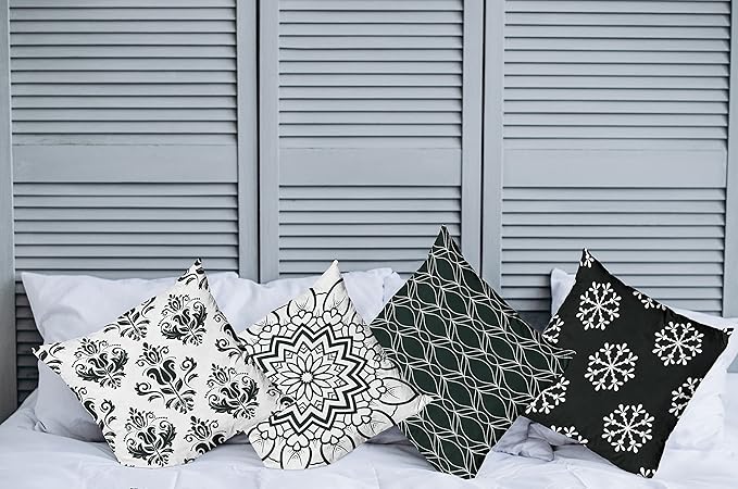 Ambesonne Retro Throw Pillow Cushion Case Pack of 4, Trellis Grid Medieval Floral Damask Mandala Flower Ornament Modern Monochrome, Modern Accent Double-Sided Digital Printing, 16", Dark Reseda Green
