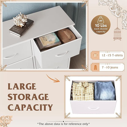 WLIVE White Dresser for Bedroom, 6 Drawer Double Dresser, Fabric Storage Tower with Fabric Bins, Chest of Drawers for Closet, Living Room, Hallway