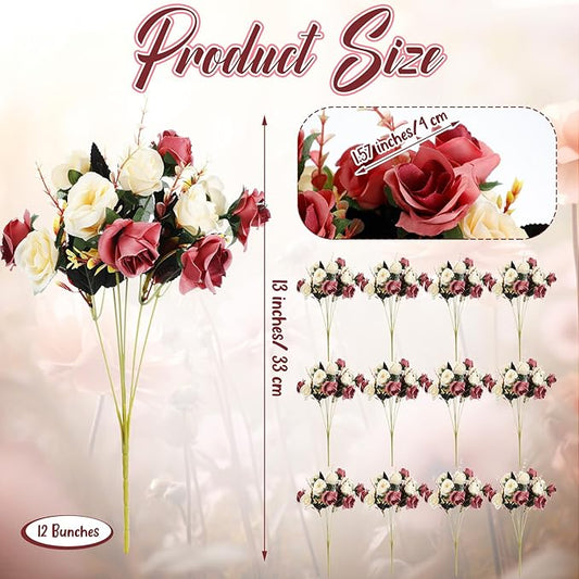 Hotop 12 Bunches of Artificial Flowers Centerpiece 13 Inches Silk Faux Roses Bouquets for Table Decoration Realistic Bouquet Arrangement Boho Faux Flowers for Wedding (Coffee)