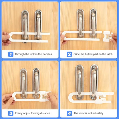 Vmaisi 8 Pack Baby Sliding Cabinet Locks - Adjustable U Shaped Child Safety Locks,Childproof Latches for Kitchen Bathroom Storage Cupboards Doors, Handles and Knobs White