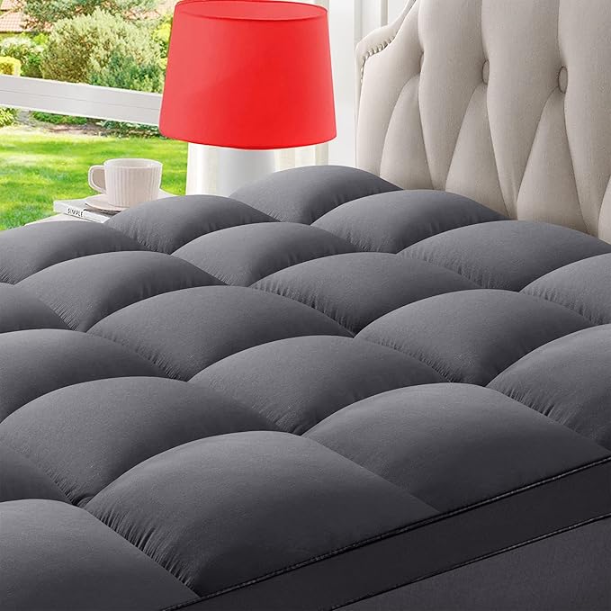 Twin XL Mattress Topper Extra Thick Pillowtop Cooling Plush Mattress Pad Cover Protector with 8-21 Inch Deep Pocket 3D Snow Down Alternative Fill Grey