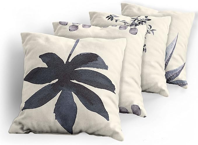 Ambesonne Botanical Throw Pillow Cushion Case Pack of 4, Minimalist Watercolor Painting Leaves Agave Branches Plant in a Pot, Modern Accent Double-Sided Digital Printing, 16", Purpleblue and Dimgray