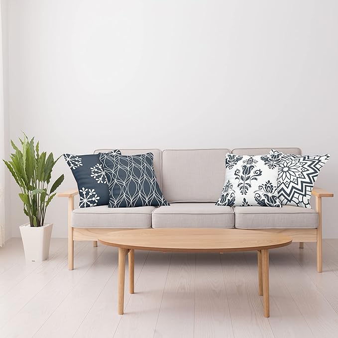Ambesonne Retro Throw Pillow Cushion Case Pack of 4, Trellis Grid Medieval Floral Damask Mandala Flower Ornament in Modern Monochrome, Modern Accent Double-Sided Digital Printing, 20", Dark Slate Blue