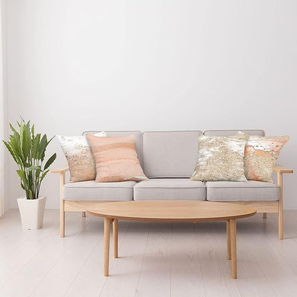 Ambesonne Marble Print Throw Pillow Cushion Case Pack of 4, Pastel Colored Ornament of Stains Blots and Brushstrokes Modern Art, Modern Accent Double-Sided Digital Printing, 20", Peach Tan and White