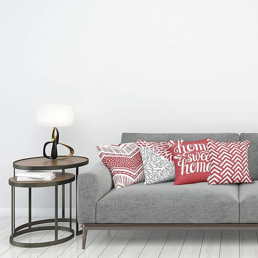 Ambesonne Geometric Throw Pillow Cushion Case Pack of 4, Home Phrase Minimal Zigzag Squama Dahlia Flower Petals Chevron Tribal, Modern Accent Double-Sided Digital Printing, 20", Dark Coral and White