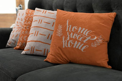 Ambesonne Modern Throw Pillow Cushion Case Pack of 4, Scandinavian Minimal Ornaments Boho Feather Leaves and Home Phrase, Modern Accent Double-Sided Digital Printing, 24", Pale Tan and Burnt Orange