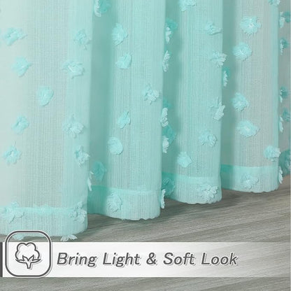MYSKY HOME Pom Pom Aqua Sheer Curtains for Bedroom Living Room Light Filtering Semi-Sheer Curtains for Nursery Girls Kids Room Rod Pocket Boho Voile Draperies Aqua 52 x 95 inch 2 Panels