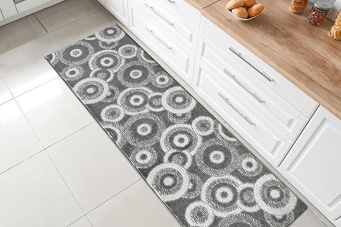 Custom Length Cut to Size Retro Modern Geometric Carpet Runner Rug for Hallways, Non Slip Rubber Backed, 31 inch Wide X Customized Length, Geo Grey, 31 inch X 9 feet