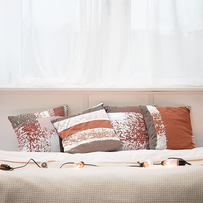 Ambesonne Grunge Throw Pillow Cushion Case Pack of 4, Abstract Design Simplistic Minimal Stripes Brushstrokes Contemporary, Modern Accent Double-Sided Digital Printing, 18", Taupe Paprika and Rose