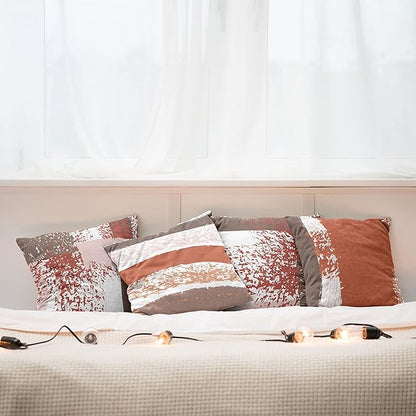 Ambesonne Grunge Throw Pillow Cushion Case Pack of 4, Abstract Design Simplistic Minimal Stripes Brushstrokes Contemporary, Modern Accent Double-Sided Digital Printing, 18", Taupe Paprika and Rose