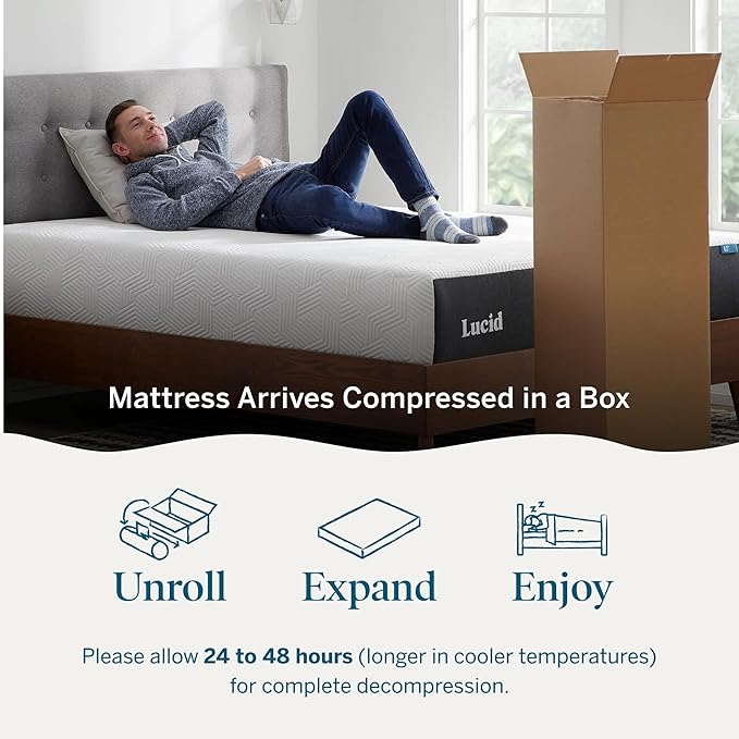 LUCID 12 Inch Memory Foam Mattress - Medium Plush Feel - Infused with Refreshing Bamboo Charcoal and Cooling Gel - Bed in a Box - Temperature Regulating - Pressure Relief - Breathable - Full Size