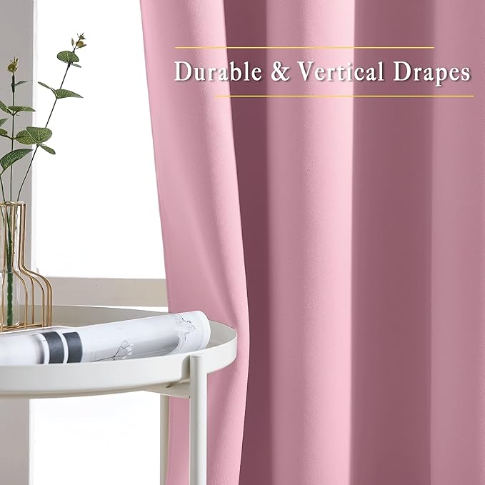 NICETOWN Crystal Pink Blackout Curtains 102 inch Length, Grommet Energy Saving Thermal Drapes Sound Reducing Heat Blocking Window Treatments for Living Room, 2 Panels, W52 x L102