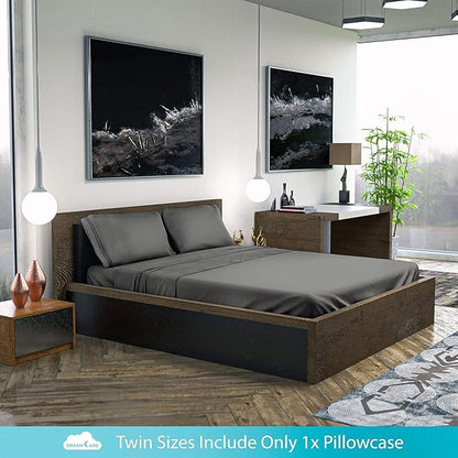 DREAMCARE Twin Sheets - 3pcs Cooling Sheets up to 21' Extra Deep Pocket Twin Bed Sheets - Twin Sheet Set - Soft & Long Lasting 100% Fine Brushed Polyester with Side Pocket - DGray