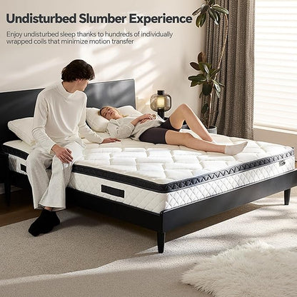 Queen Mattress in a Box, 14 Inch Hybrid Mattress with Individual Pocket Spring & Memory Foam, Motion Isolation, Medium Firm Comfort for Pressure Relief, CertiPUR-US Certified
