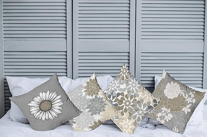 Ambesonne Floral Throw Pillow Cushion Case Pack of 4, Flower Petals Modern Color Palette Chamomile Peony Dahlia and Sunflower Print, Modern Accent Double-Sided Digital Printing, 24", Slate Brown Grey