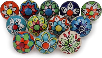 Cabinet Multicolor Assorted Ceramic Drawer Pull Handle Kitchen Cupboard Wardrobe Knob Boho Room Decorative Furniture Dresser Drawers Knobs-Pack of 12