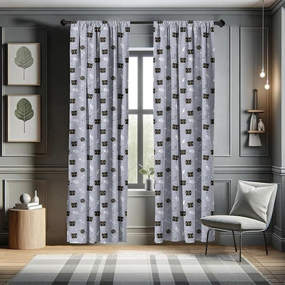 Ambesonne Outer Space Window Curtains, Astronaut Cats Exploring The Universe on Dotted Background, Lightweight Decor 2-Panel Set with Rod Pocket, Pair of - 28" x 84", Purple Grey
