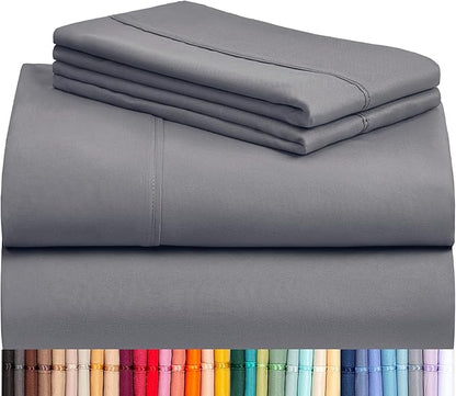 LuxClub Twin XL Sheets - Soft Kids Twin Bed Sheets for Boys and Girls, 3 PC Deep Pockets Wrinkle Free Kids Fitted Sheets Machine Washable Hotel Bedding Silky Soft- Light Grey Twin XL