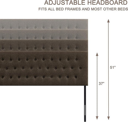 Tufted Upholstered Headboard King Size, Solid Wood Head Board with Durable Metal Legs, Adjustable Height Bed headboard from 37” to 51” Fabric Headboard in Modern Button Design, Chocolate