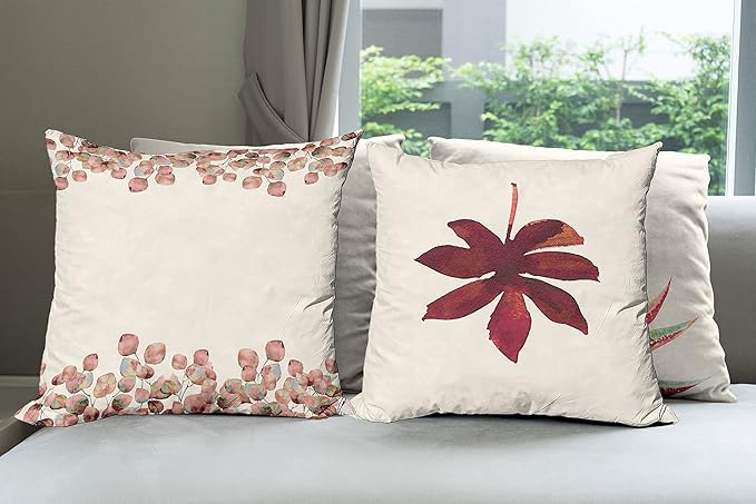 Ambesonne Botanical Throw Pillow Cushion Case Pack of 4, Minimalist Watercolor Painting Leaves Agave Branches Plant in a Pot, Modern Accent Double-Sided Digital Printing, 16", Raspberry Dark Salmon