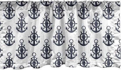 Lunarable Vintage Nautical Tattoo Window Valance, Sea Anchor Maritime Monochrome Simplistic Pattern, Curtain Valance for Kitchen Bedroom Decor with Rod Pocket, 54" X 18", Blue White