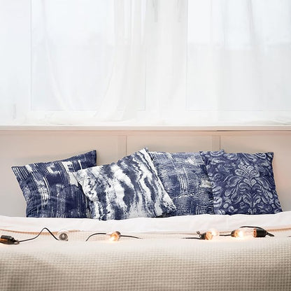 Ambesonne Vintage Throw Pillow Cushion Case Pack of 4, Abstract Grunge Effect Brushstrokes and Waving Striping Stains Paisley Drops, Modern Accent Double-Sided Digital Printing, 24", Violet Blue White