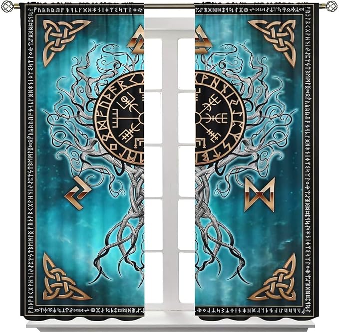 Viking Curtains Viking Totem Curtains Ancient Scandinavian Bedroom Living Room Decoration 2 Panel Groups W55 * L63 Inch
