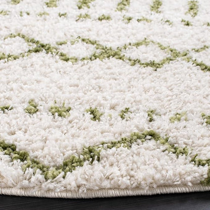 SAFAVIEH Arizona Shag Collection Area Rug - 3'2" Round, Ivory & Green, Moroccan Design, Non-Shedding & Easy Care, 1.6-inch Thick, Ideal for The Living Room, Dining, Bedroom (ASG741Y)