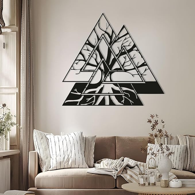 Metal Viking Wall Decor, Tree of Life Metal Wall Art, Norse Viking Decor, Norse Pagan Decor, Pagan Wall Decor, Tree of Life Wall Sculpture, Scandinavian Home Decor, Godly Home Decor (Gold, 28"x28"|70x70cm)