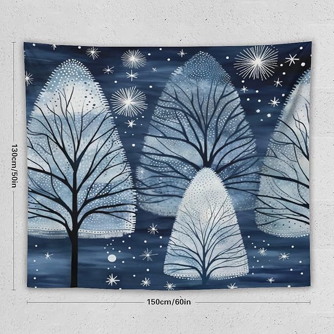 Tapastry's Wall Hanging Trendy Blue Silver Glitter Tree Christmas Tapestry Vintage Christmas Tapestry Vintage Aesthetic Tapestries Wall Hanging for Bedroom 50"x60" Christmas Family Party