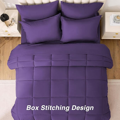 Love's cabin Full Comforter Set Dark Purple, 7 Pieces Full Bed in a Bag, All Season Bedding Sets with 1 Comforter, 1 Flat Sheet, 1 Fitted Sheet, 2 Pillowcase and 2 Pillow Sham