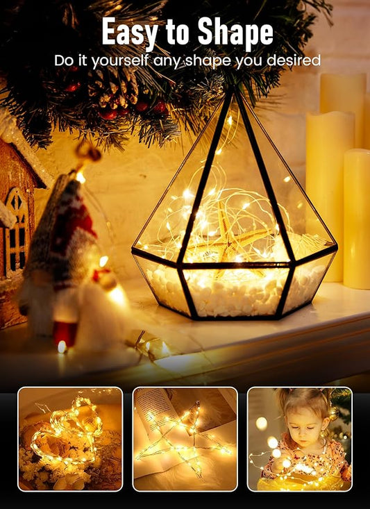 Minetom Fairy Lights Battery Operated, 4 Pack 33FT 100 LEDs Mini Powered String Lights, Waterproof Copper Wire Twinkle Mason Jar for Indoor Home Wedding Christmas Decoration, Warm White