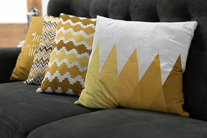 Ambesonne Modern Throw Pillow Cushion Case Pack of 4, Geometric Style Pattern of Triangles Zigzags Love Home Phrase Print, Modern Accent Double-Sided Digital Printing, 18", Pale Orange Amber and White
