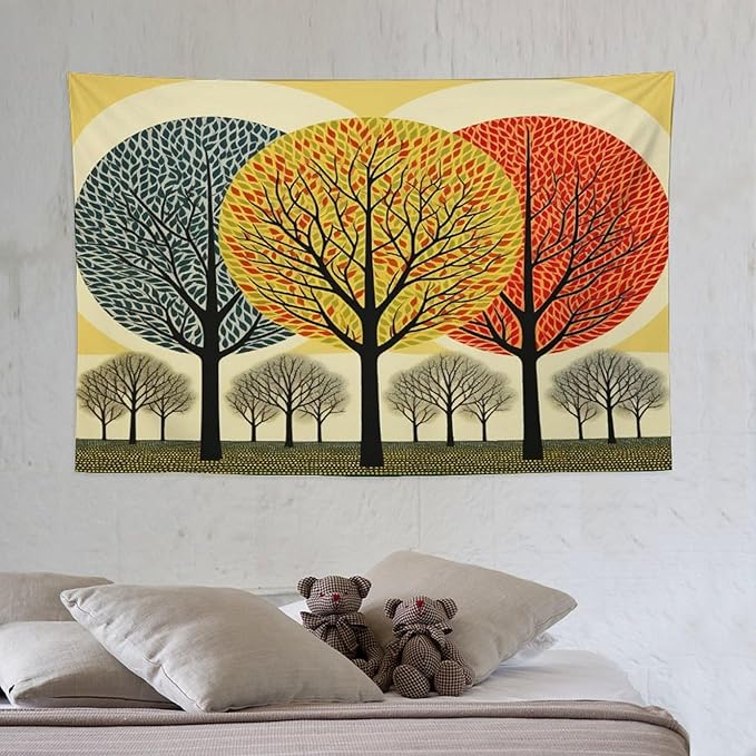 Shabby Chic Trees Wall Tapestries Autumn Nature Forest Wall Hanging Wall Tapestry Aesthetic Landscape Tapestry Wall Hanging for Dorm Living Room 40"x60" Tapestries Winter Snowflake Decorative