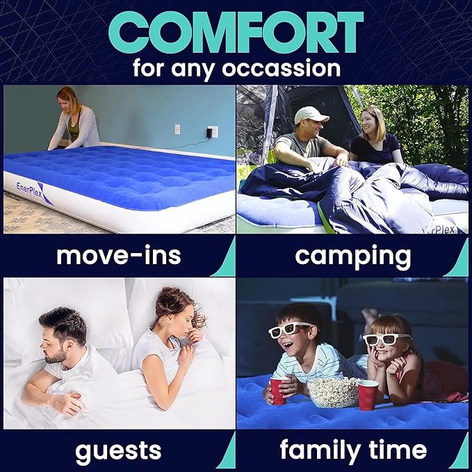 EnerPlex Camping Air Mattress with Built in Pump - Queen Blow Up Mattress for Travel & Guests - Portable Bed for Adults and Kids - Grey