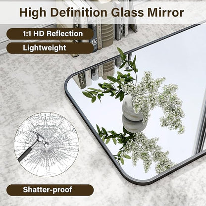 HARRITPURE Rectangular Bathroom Mirror 48''x30'' Black Bathroom Wall Mirror Aluminum Frame Wall-Mounted Mirrors for Entryway Bedroom Living Room