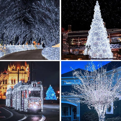 Solar String Lights Outdoor, 4 Pack Each 100 LED Solar Christmas Twinkle Lights Outside, Waterproof Copper Wire with 8 Modes Solar Fairy Lights for Garden Yard Tree Wedding Christmas Decor(Cool White)