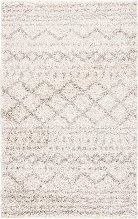 SAFAVIEH Arizona Shag Collection Accent Rug - 3'2" x 5', Ivory & Beige, Moroccan Design, Non-Shedding & Easy Care, 1.6-inch Thick Ideal for High Traffic Areas in Foyer, Living Room, Bedroom (ASG741A)